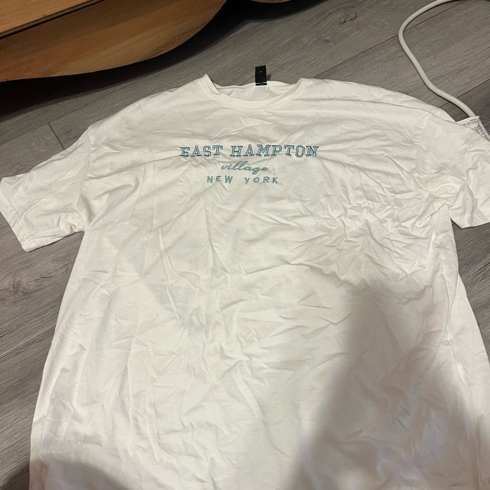 SHEIN White Tee with Blue Print